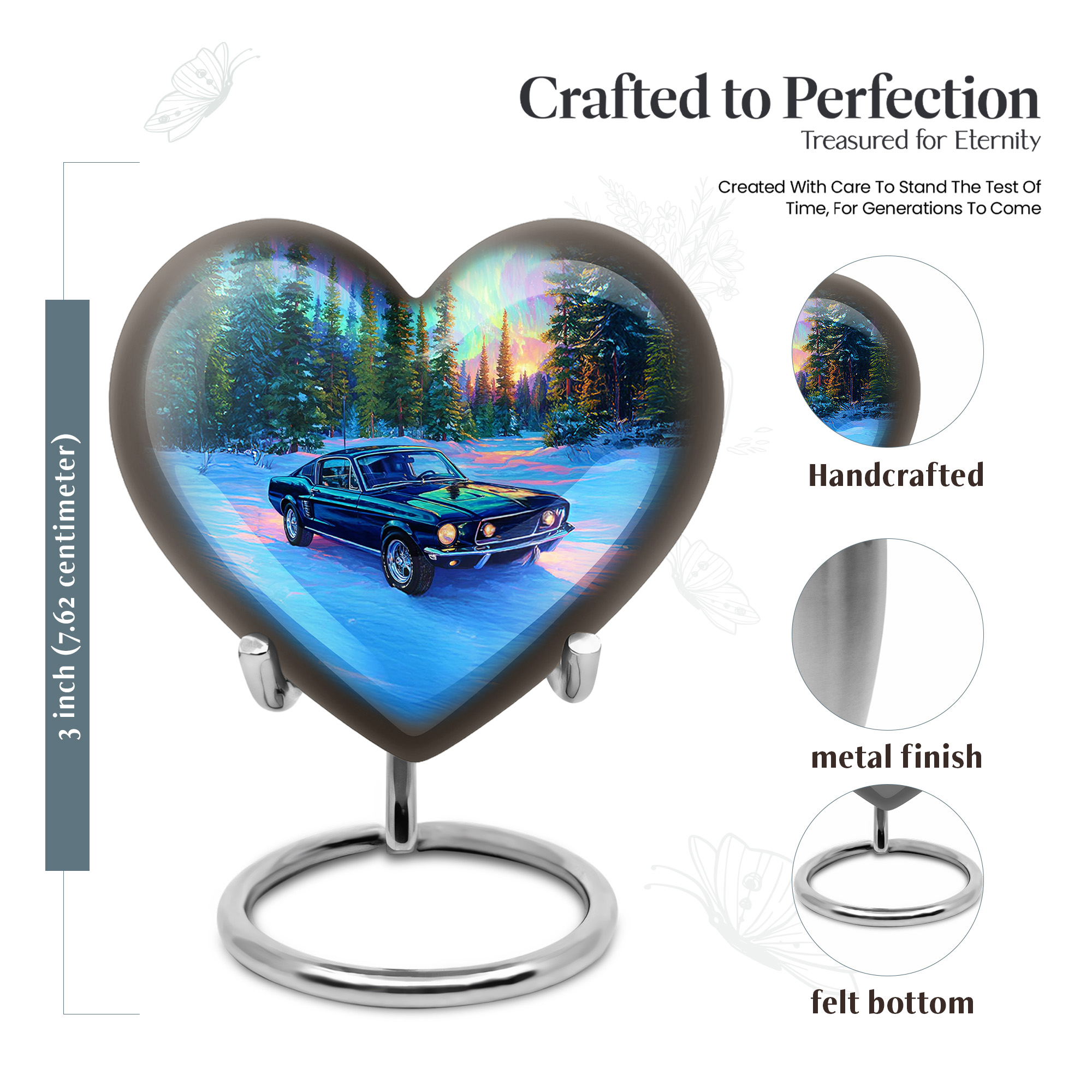 MUKTIVE Car Memorial Urns for Human Ashes, Funeral Green Urn for Ashes Adult Male & Female, Ash Heart Urns for Mom and Dad, Northern Light Urn for Burial in Ground, 3 Inch