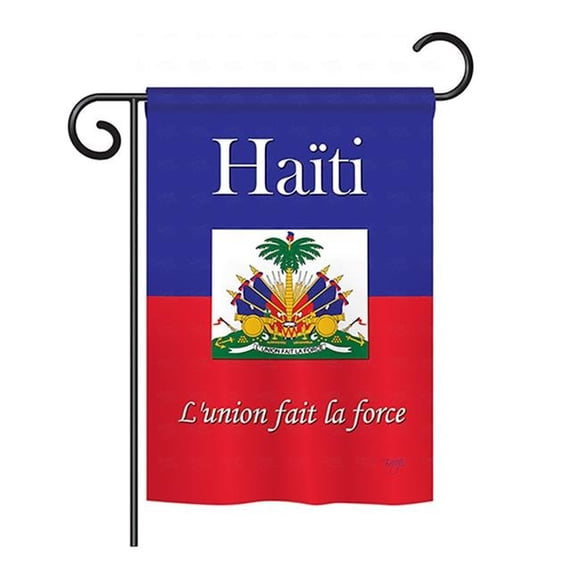 Breeze Decor BD-CY-GS-108167-IP-BO-D-US13-BD 13 x 18.5 in. Haiti Flags of the World Nationality Impressions Decorative Vertical Double Sided Garden Flag Set with Banner Pole