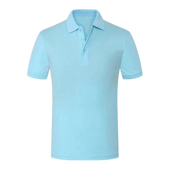 MAWCLOS Males Top Solid Color V Neck Shirt Lapel Collared Polo Comfortable Work Two Buttons Blouse Sichuan shirt black label (sky blue) 3XL