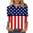 thumbnail image 2 of Xdegoge 4th Of July Tops for Women Patriotic Shirts USA American Flag Stars and Stripes Crewneck 3/4 Sleeve Casual Loose Fit Lightweight Summer Holiday Independence Day Graphic Tees, 2 of 5