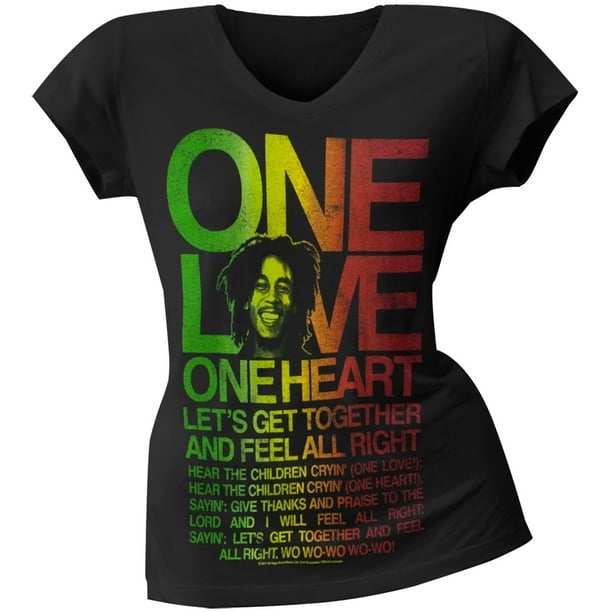 Bob Marley Bob Marley One Love Lyrics V Neck Juniors T Shirt X Small Walmart Com Walmart Com