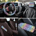 thumbnail image 4 of HUIACONG Rainbow Leopard Print Car Seat Covers Full Set for Women Cheetah Car Accessories Seat Covers with Seat Belt Covers Steering Wheel Cover Armrest Cover Headrest Cover Coasters Keychain 14 Pcs, 4 of 8