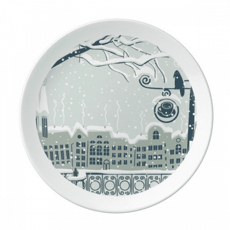 

Snow Tree Bird City Streetlight Plate Decorative Porcelain Salver Tableware Dinner Dish