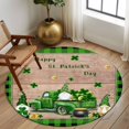 thumbnail image 2 of Round Rug 6Ft Washable Non-Slip, St. Patrick's Day Circle Area Rugs for Living Room Bedroom, Shamrocks Gnomes Truck Rustic Wood Indoor Floor Mats Carpet Runner for Home Decor Aesthetic, 2 of 8