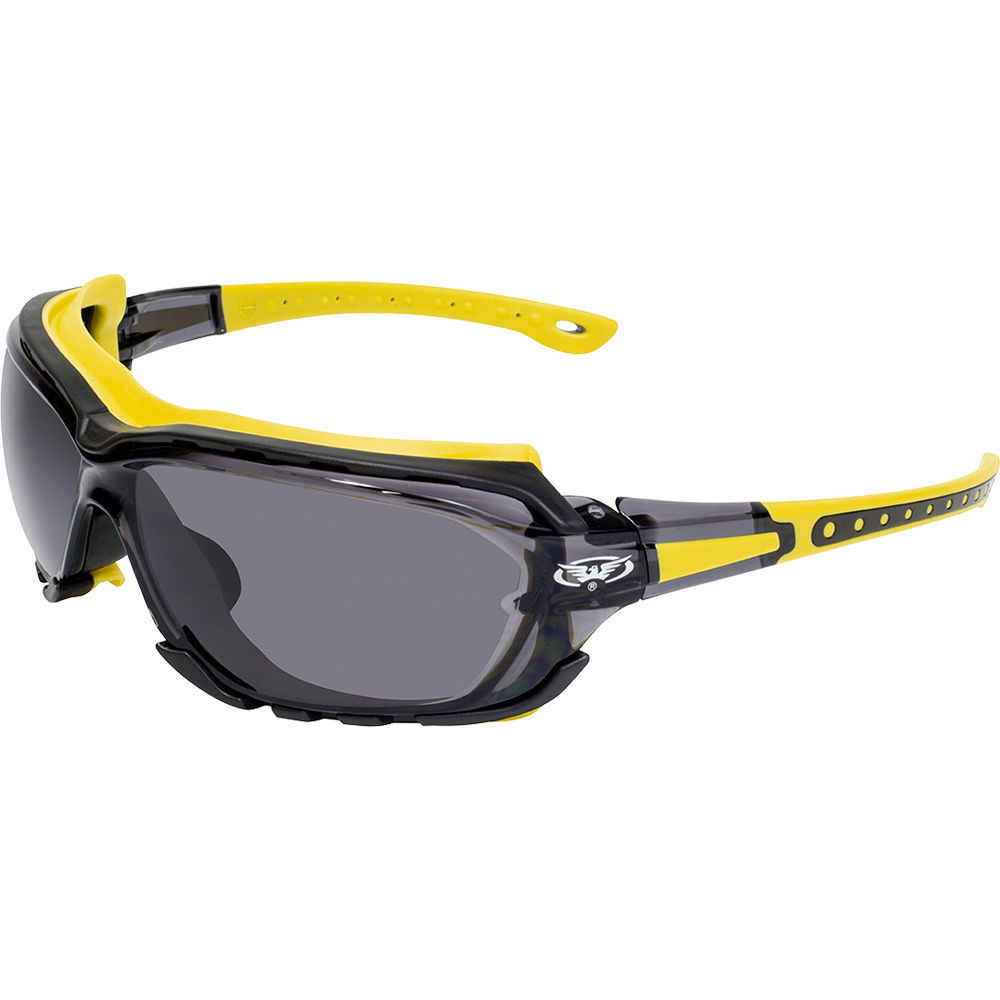 2 Pairs of Global Vision Octane Padded Safety Glasses Yellow and Blue Gaskets Smoke Lens - image 3 of 4