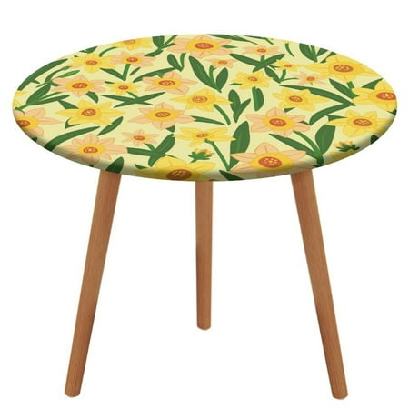 

ZHANGS Cheerful Daffodil Patch 327 Round Table Cover Stain-Resistant Fitted Tablecloth Oil-Proof Wipeable Elastic Table Cover Waterproof Table Cloth for Halloween Thanksgiving Christmas