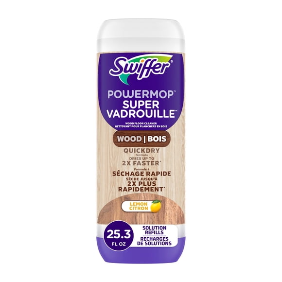 Swiffer Power Mop Wood Refill Solution, QuickDry Hardwood Floor Cleaner, Lemon Scent, 750 mL