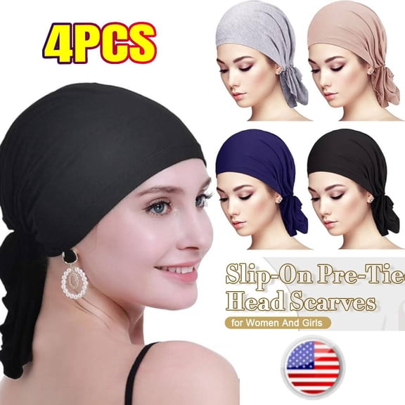 4PCS Pre Tied Chemo Head Scarf for Women - Slip On Bandana Headwrap Caps Cancer Turban Sleep Hair Cover Hat men style vintage unisex
