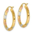 thumbnail image 2 of Primal Gold 14 Karat Yellow Gold with White and Rose Rhodium-plated Satin, Diamond-cut Hoop Earrings, 2 of 4