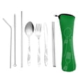 thumbnail image 1 of MesaSe 8pcs/set Spoon Fork Set Stainless Steel Chopstick Straw Set Portable Dinnerware Kit  Green, 1 of 10