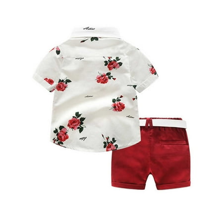 

Elainilye Fashion Toddler Boy Gentleman Suit Rose Bow Tie T-Shirt Shorts Pants Outfit Set Sizes 18M-7Y White