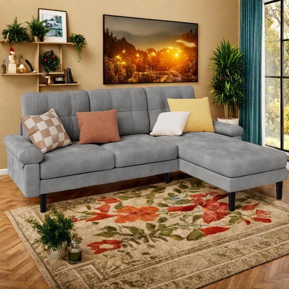 82"Sectional Sofa Bed, Lofka L-Shaped Couch with Velvet 3 Seats Couches for Living Room and Small Space, Dark Grey