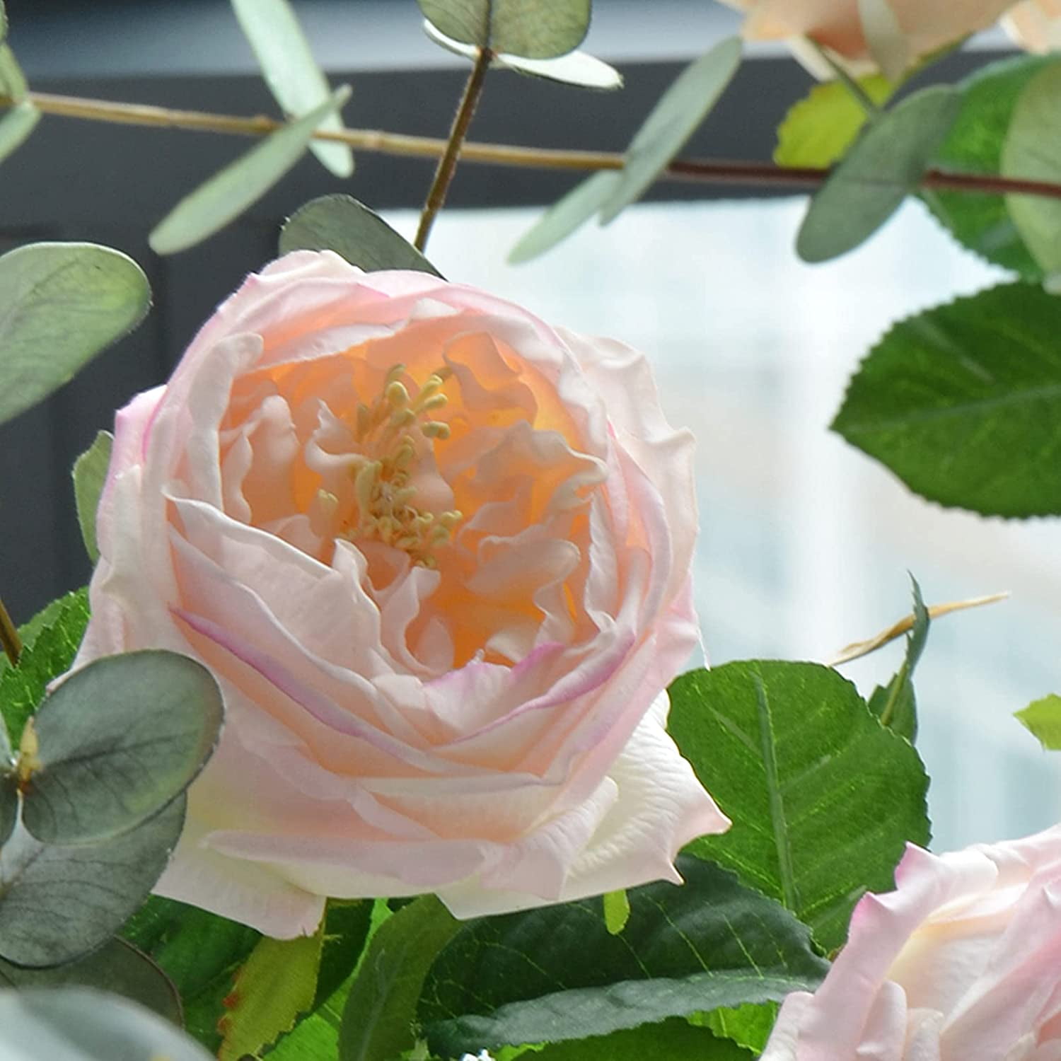 UKELER Fake Flowers Light Pink Realistic Roses Bouquet Spring Fall Winter Artificial Flowers for Home Decor Flower Arrangement Wedding Party Decoration