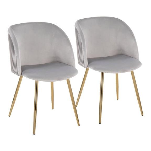 Pleated Contemporary Chair in Silver Velvet - Set of 2