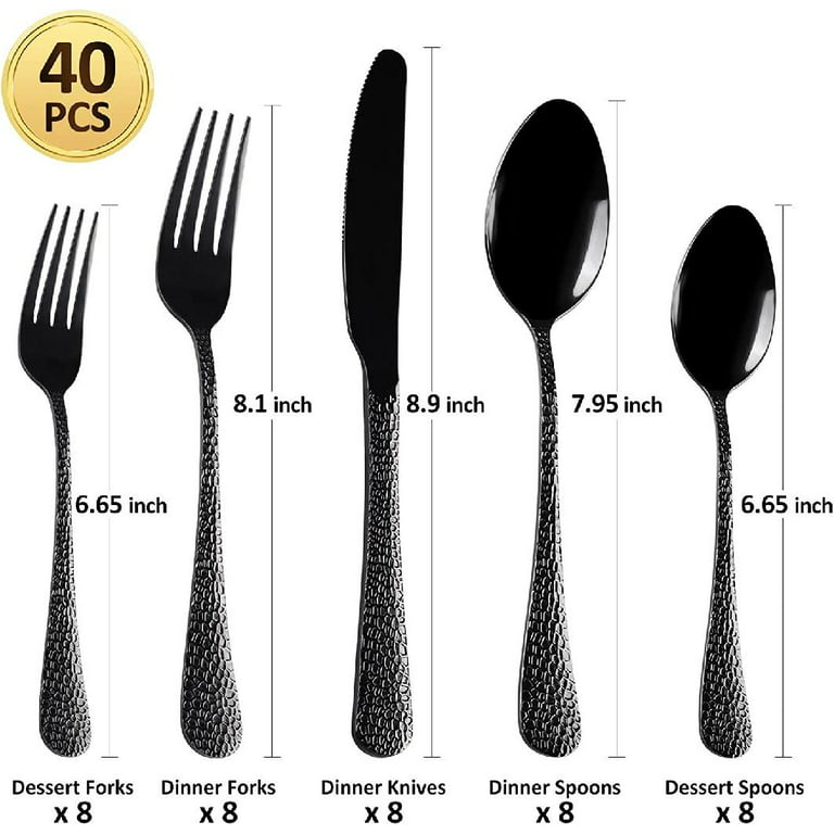 40 Piece Black Silverware Set Service for 8, EIUBUIE Premium Stainless  Steel Black Cutlery Set, Mirror Polished Flatware Sets, Modern Kitchen  Eating Utensils Set Include Forks Spoons Knives - Yahoo Shopping