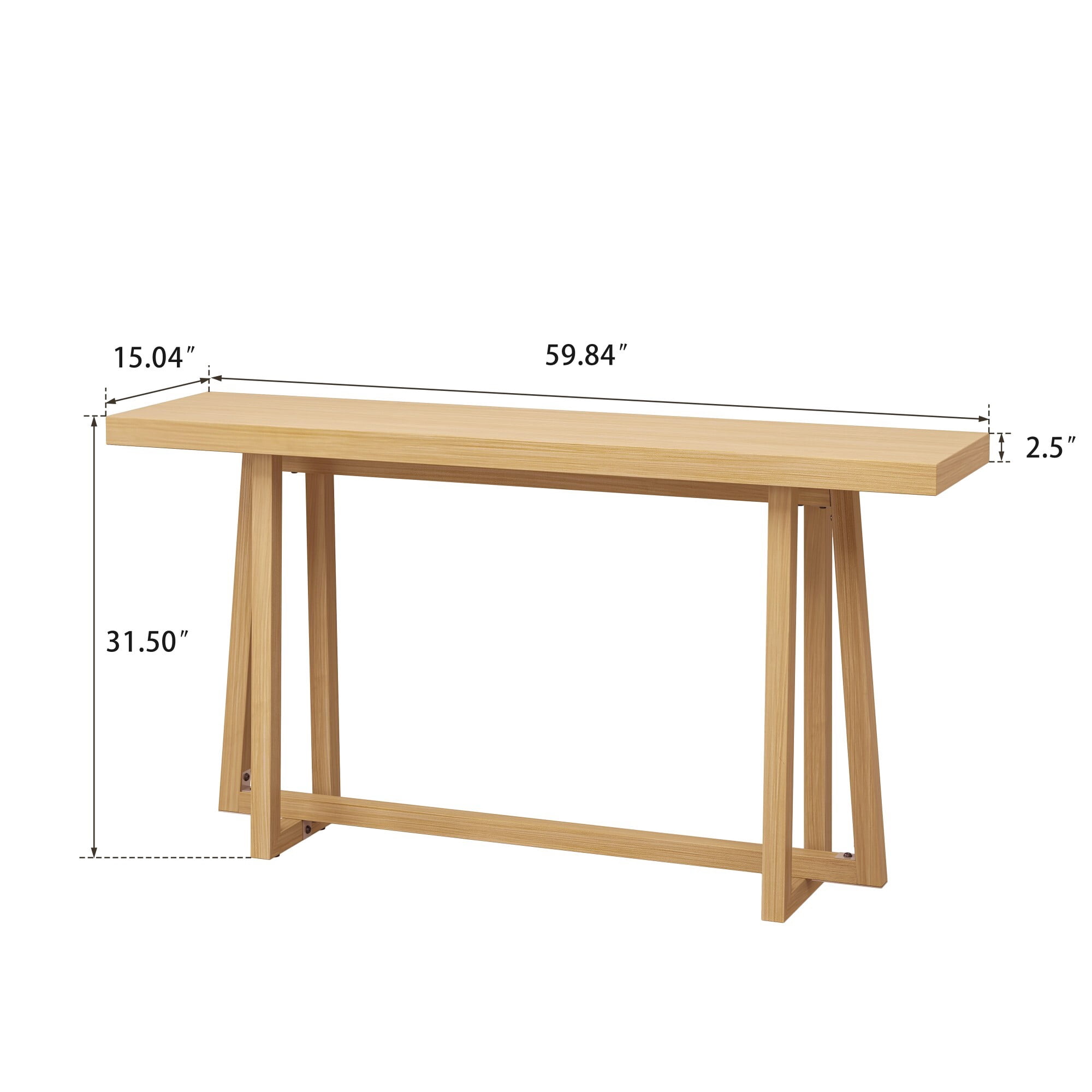 AENKYO 60" Console Table, Faux Wood Top Metal Entryway Table, Indoor/Outdoor Sofa Table for Hallway & Patio, Light Oak