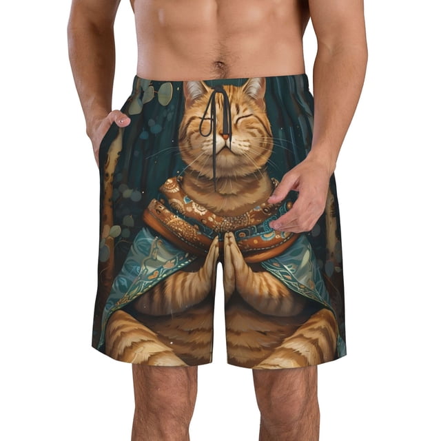 Fotbe Surreal Meditating Cat Trajes de Baño Estampados para Hombre, Shorts de Verano de Secado Rápido, Ropa de Playa, Bañadores-XX-Large