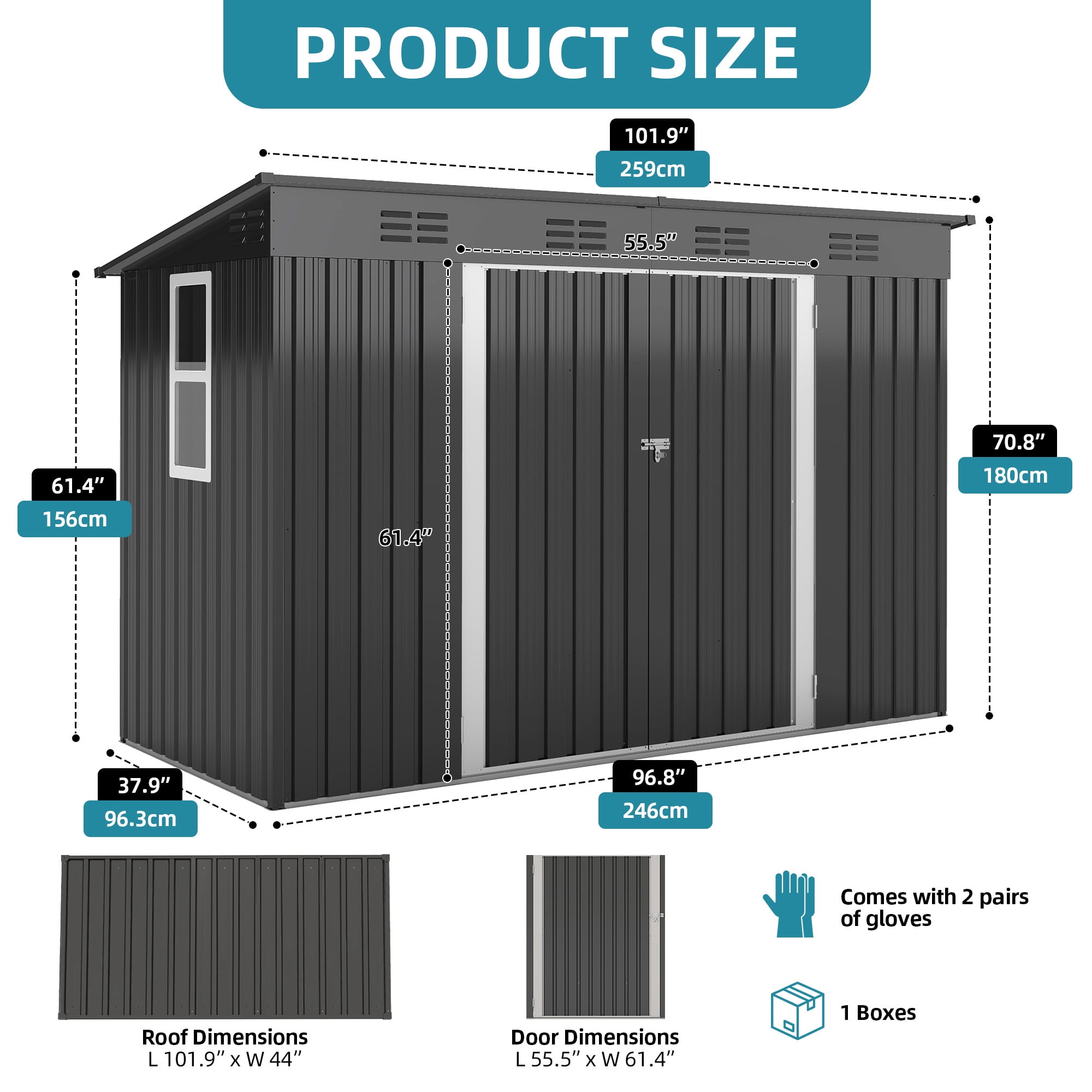 Uforic Oversized Outdoor Storage Shed with Window, Built-in Ventilation, Lockable Doors & Sloped Roof, Weather Resistant Steel Garden Tool Shed for Patio Lawn Backyard, Gray