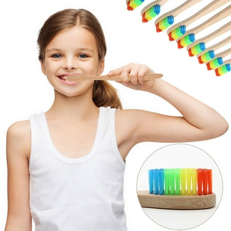 Tuscom Eco-Friendly Rainbow Bamboo Soft Fibre Toothbrush Biodegradable Teeth