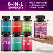 Parrox Saffron Supplement with Glucomannan, Ashwagandha, Green Tea Extract, Zeaxanthin & Lutein, Vision Support & Daily Wellness Formula, Extra Strength Plant-Based Capsules, 6 Month Supply (3 Pack)