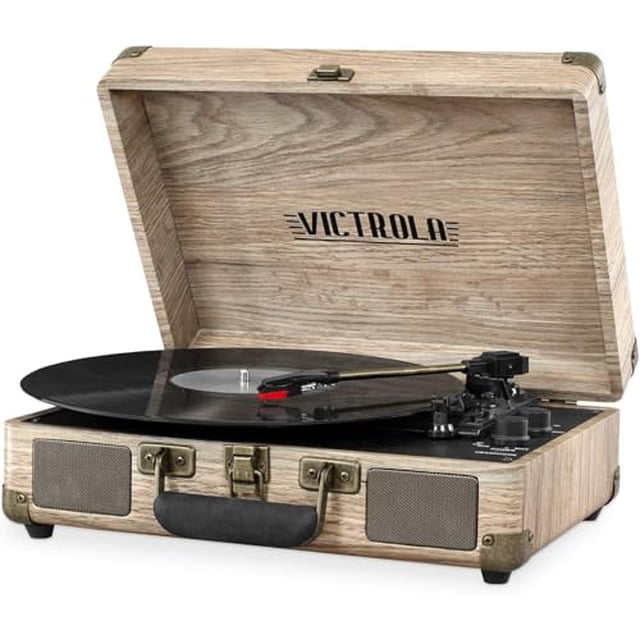 Victrola Vintage Tocadiscos portátil Bluetooth de 3 velocidades con altavoces incorporados | Sonido de audio del tocadiscos mejorado|Avena, número de modelo: VSC-550BT-FOT