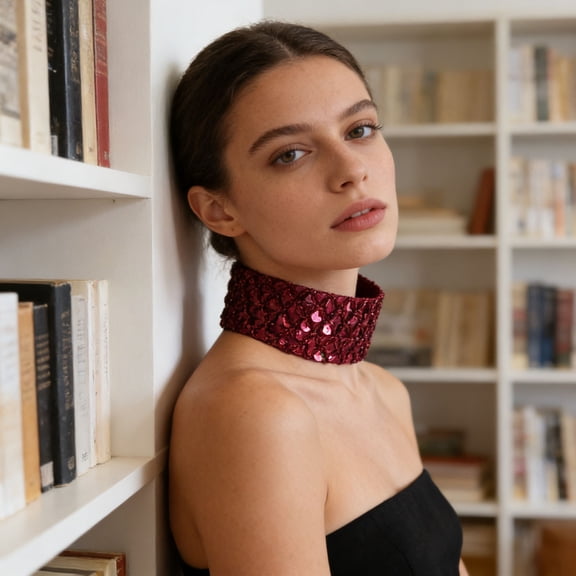 Swiftyle 4 Pcs Metal Sequin Choker Necklace Glamorous Party Accessory Velvet Collar Decoration for Women Evening Wear