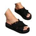 thumbnail image 3 of Women Espadrilles Platforms Sandals Wedge Canvas Open Toe Slippers Vintage Heel Solid Color on Summer Dress Comfortable Trendy Breathable Non Vacation Walking Shoes, 3 of 8