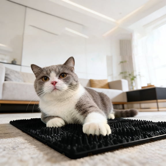 TPR Cat Scratch Pad, Durable Textured Scratching Mat for Nail Care and Skin Rubbing, Interlocking Cat Toy for Home Use, 9.7 x 7.1 Inch