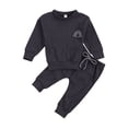 thumbnail image 1 of Kids Baby Solid Color Clothes Set, Baby Rainbow Embroidery Long Sleeve O-neck Tops + Drawstring Waist Long Pants, 1 of 8