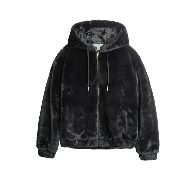 Time and Tru Women s Faux Fur Zip Up Hoodie Sizes XS 3X Walmart