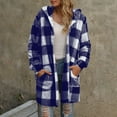 thumbnail image 2 of CFLVAEK Womens Fuzzy Jackets Warm Fall Winter Fleece Lined Shackets Trendy Plaid Graphic Coats Casual Long Sleeve Jacket with Pockets Blue L, 2 of 7