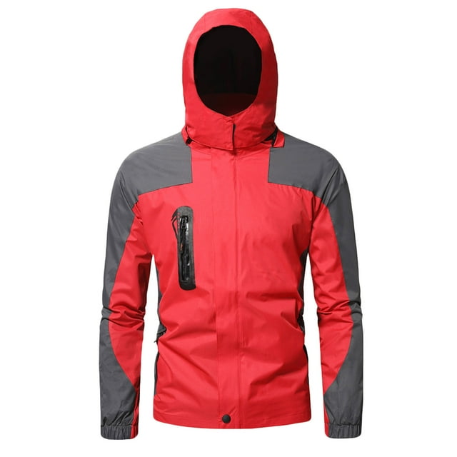Coupe-vent Homme Unisexe Décontracté à Empiècements à Capuche à Fermeture Éclair Randonnée Ski Hiver Veste à Poches Manteaux Coupe-Vent Veste à Fermeture Éclair devant Rouge Melon D\'eau 2TG