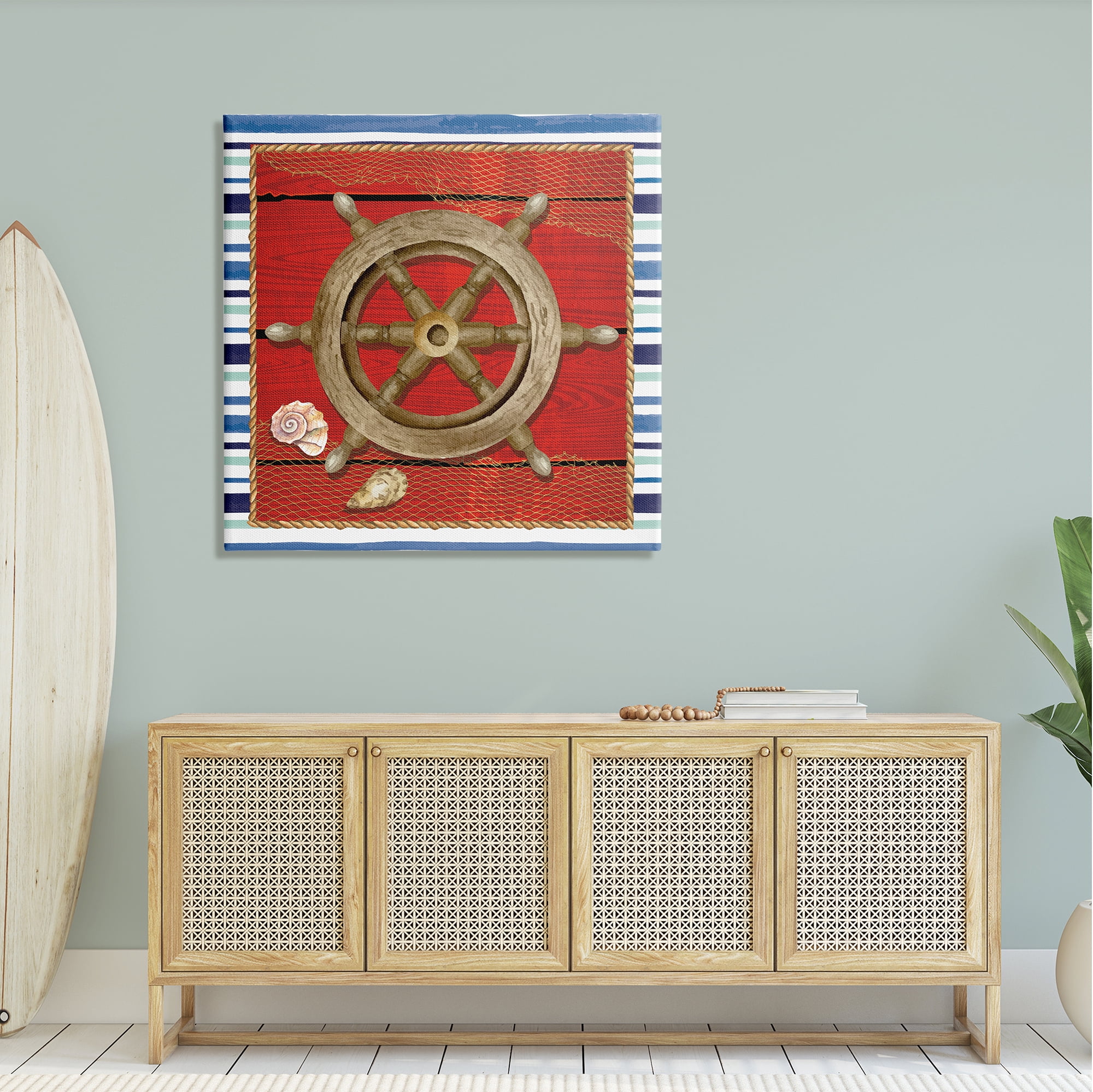 Stupell Nautical Boat Helm Striped Maritime Landscape Painting Gallery Wrapped Canvas Print Wall Art