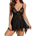 thumbnail image 2 of ValueVibe Lingerie for Women Sexy Lace Babydoll Open Front Lingerie Sets V-Neck Mesh Chemise Nighty, Black 4XL, 2 of 5