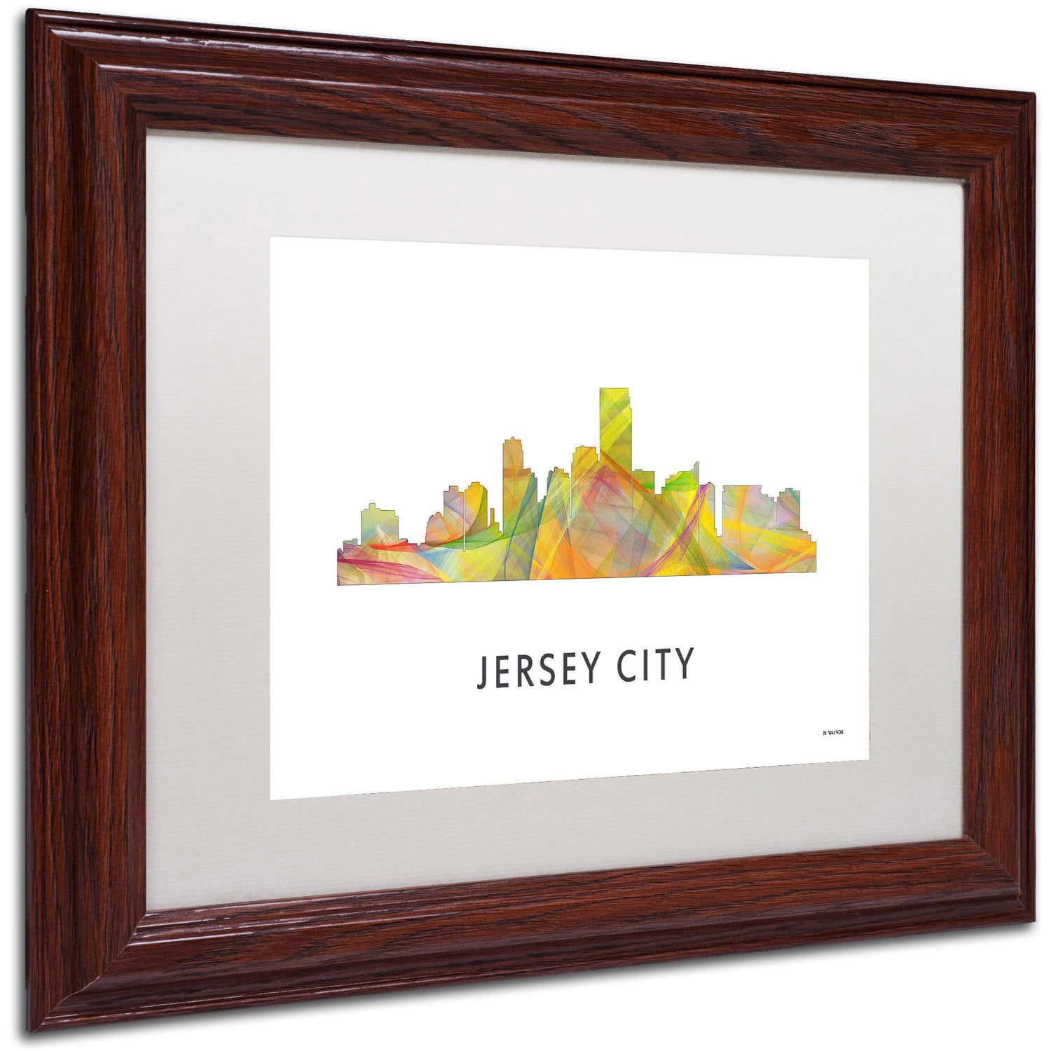 Trademark Fine Art 'Jersey City NJ Skyline WB-1' Canvas Art by Marlene Watson, White Matte, Wood Frame