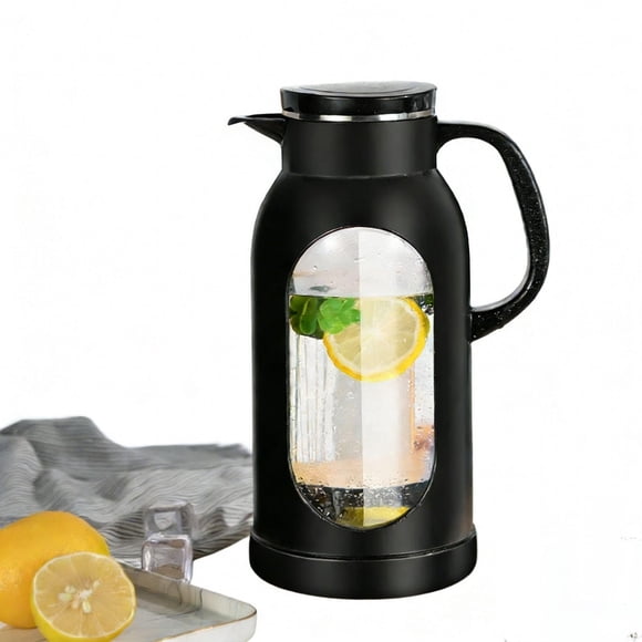 Jarra de Vidrio de 2 Litros con Funda Protectora Irrompible y Tapa de Acero Inoxidable para Té Helado Agua Caliente y Bebidas Caseras en Color Negro