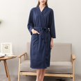 thumbnail image 2 of CNKOO Peignoir de Bain Absorbant pour Femmes Peignoir Gaufré Uni Robe de Spa Maison Robe de Nuit - Bleu Foncé, 2 of 8