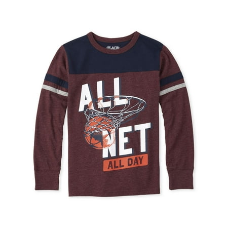 The Children's Place 'All Net All Day' Basketball Graphic Crew Neck Stripe Sleeve Sweater (Little Boys & Big (Best Place For Sweaters)