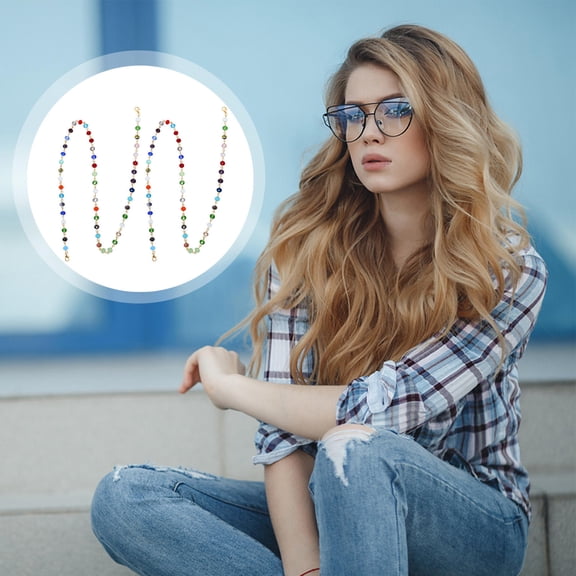 DRAFIDEEP 2Pcs Colorful Crystal Eyeglass Chain for Women Men Exercise Traveling Sports Daily Use 11.8x0.28in