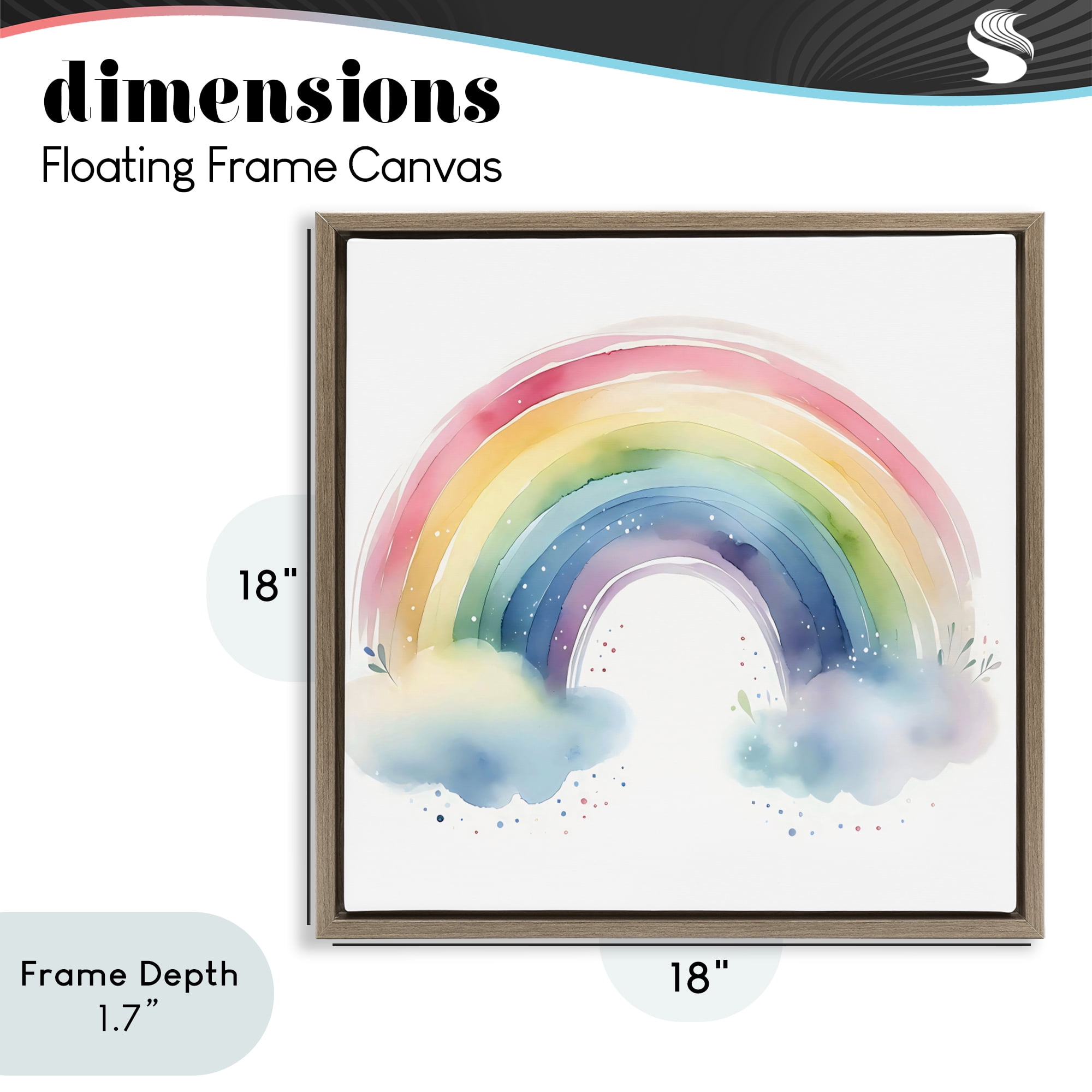 Stupell Industries Soft Rainbow with Clouds Brown Framed Floater Canvas Wall Art, design by Creative Studio