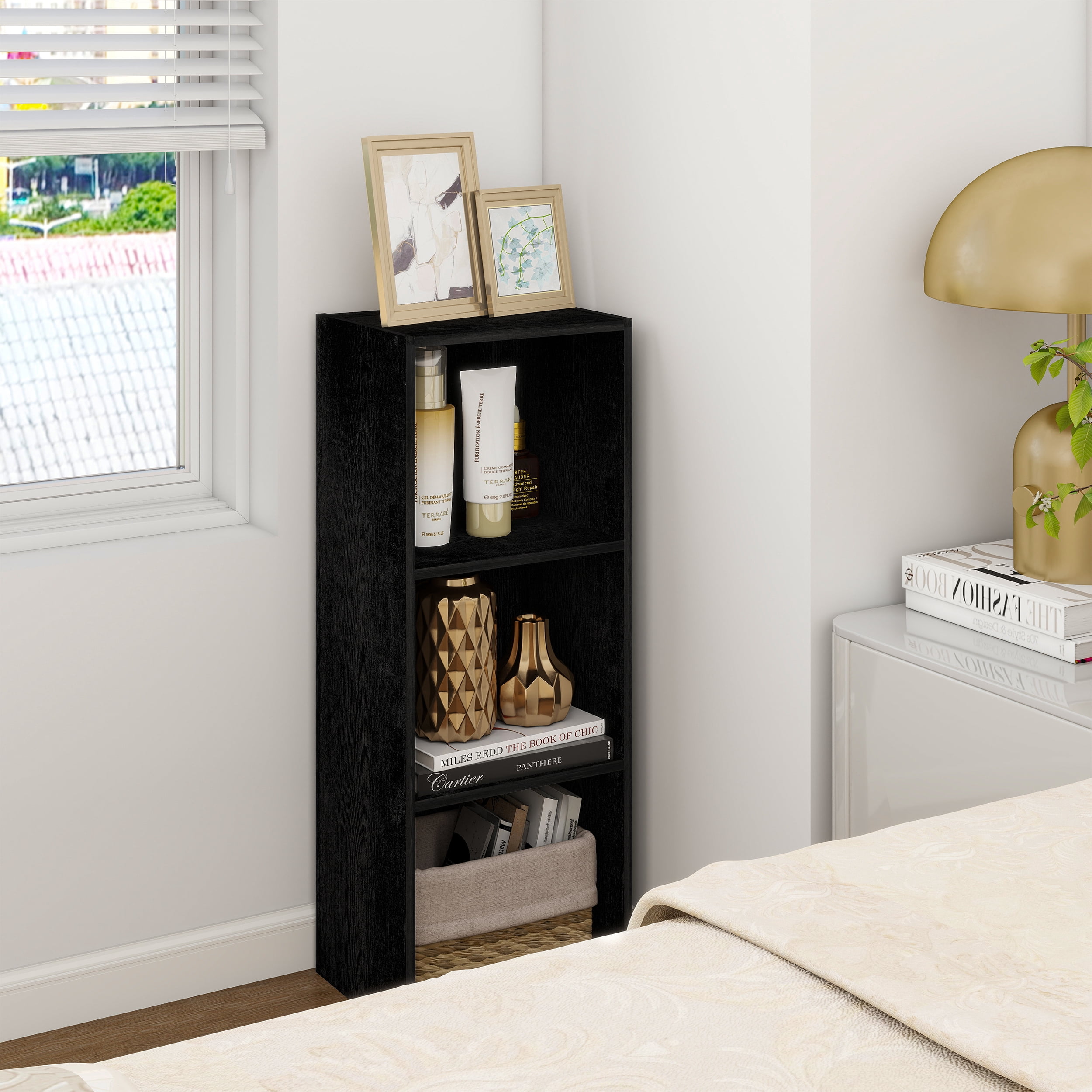 HOMLUX Luder 3-Tier Cube 31.5" Bookcase, Wood Storage Shelf, Small Bookshelf for Home Office & Bedroom, Black