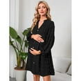 thumbnail image 2 of Women's Maternity Swiss Dot Dress V Neck Long Sleeve Button Down Mini Dress with Pockets, 2 of 5