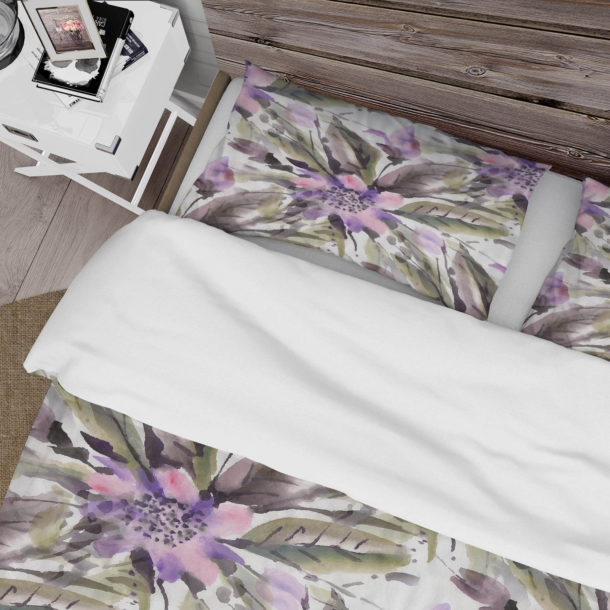 Designart 'Seamless pattern with watercolor flowers' Abstract Duvet Cover Set
