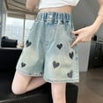 thumbnail image 2 of NAFUU Girls Jeans Shorts Elastic High Waist Wide Leg Baggy Denim Shorts Trendy Kids Summer Jean Shorts with Pocket 4-5 Years, 2 of 9