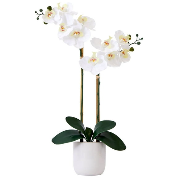 Nearly Natural 26in. Artificial Double Orchid Phalaenopsis with Decorative Vase (Real Touch), White