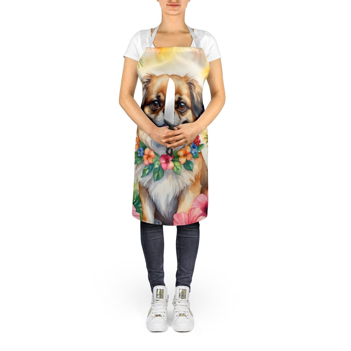 Tibetan Spaniel Luau Apron 27 in x 30 in