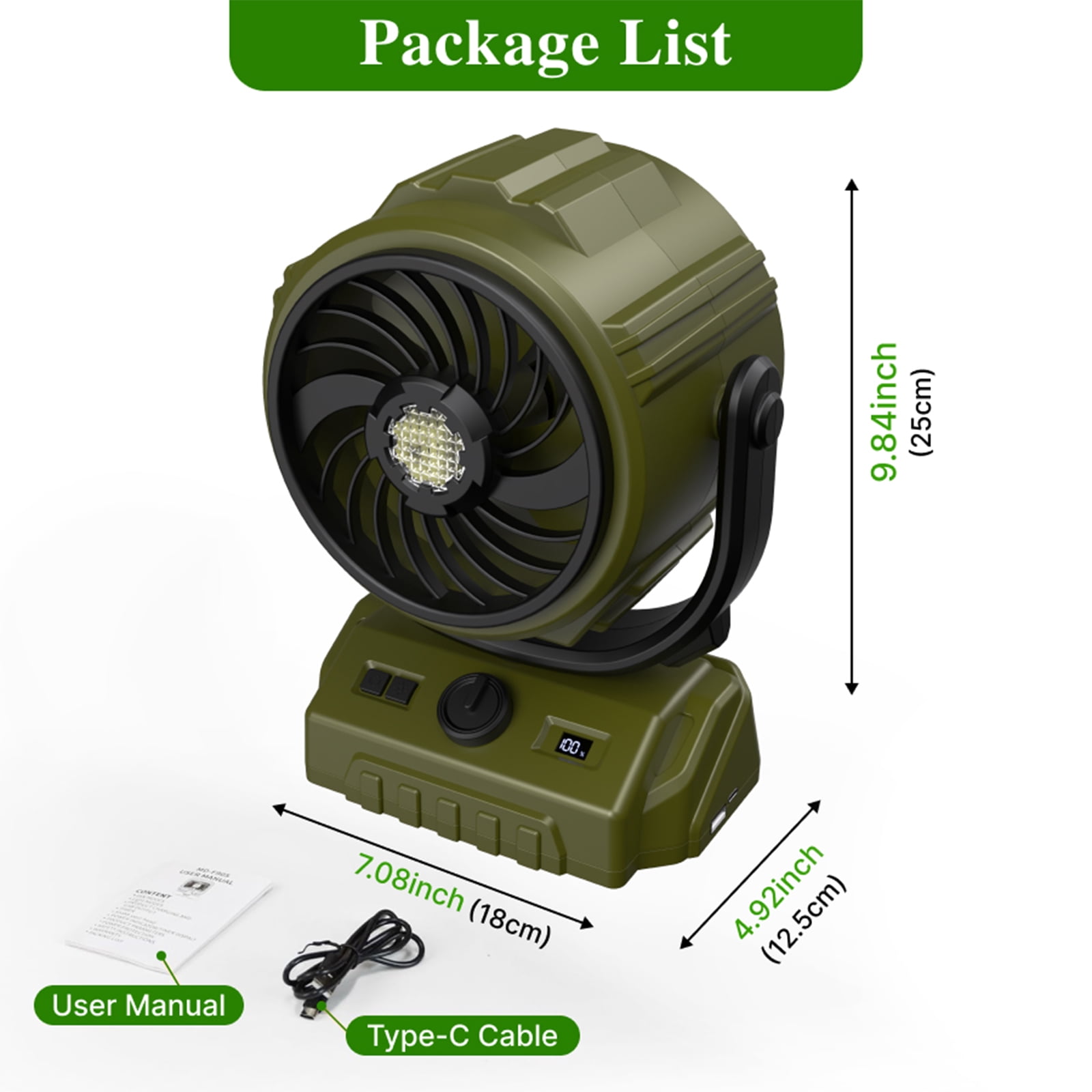 3-in-1 Camping Fan, Portable Fan Rechargeable 20000mAh Cordless Battery Powered Fan with LED Lantern, USB C Charging, LCD Display, Shaking Head, Hanging and Desk Fan for Indoors Outdoors