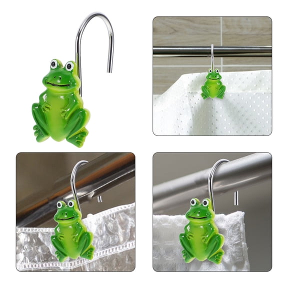 HINTRMENT 12Pcs Resin and Metal Frog Shape Shower Curtain Hooks for Heavy Curtain Hold and Rustproof 1.7x1.3x0.4in