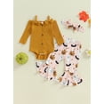 thumbnail image 2 of Infant Baby Girls Halloween Outfits Long Sleeve Bow Cami Romper Pumpkin Flare Pants Set Hairband Cute Fall Clothes, 2 of 8