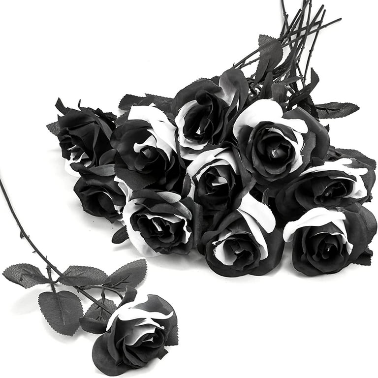  ICBOX Black Roses Artificial Flowers, 30pcs Glitter Roses  Artificial Roses with Stems for Crafts Wedding Bouquet Party Home Decor( Black) : Home & Kitchen
